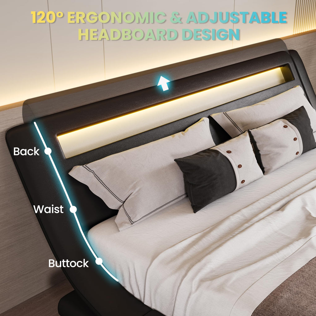 Full Size Bed Frame with Upholstered LED Headboard A7608