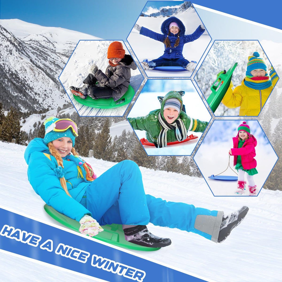 23.6 Inch Round Plastic Snow Saucer Sled with Handles N907