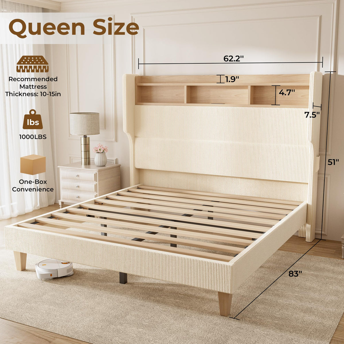 Queen Size Bed Frame with Tall Headboard N76024