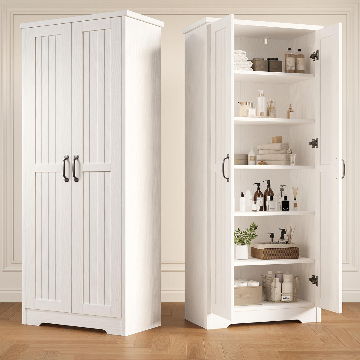70" Tall Wood Storage Cabinet with 6 Adjustable Shelves Q1784