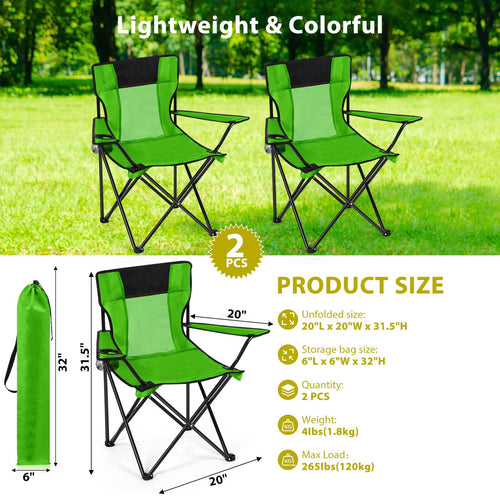 2 PCS Folding Camping Chair with Cupholder and Carry Bag P977