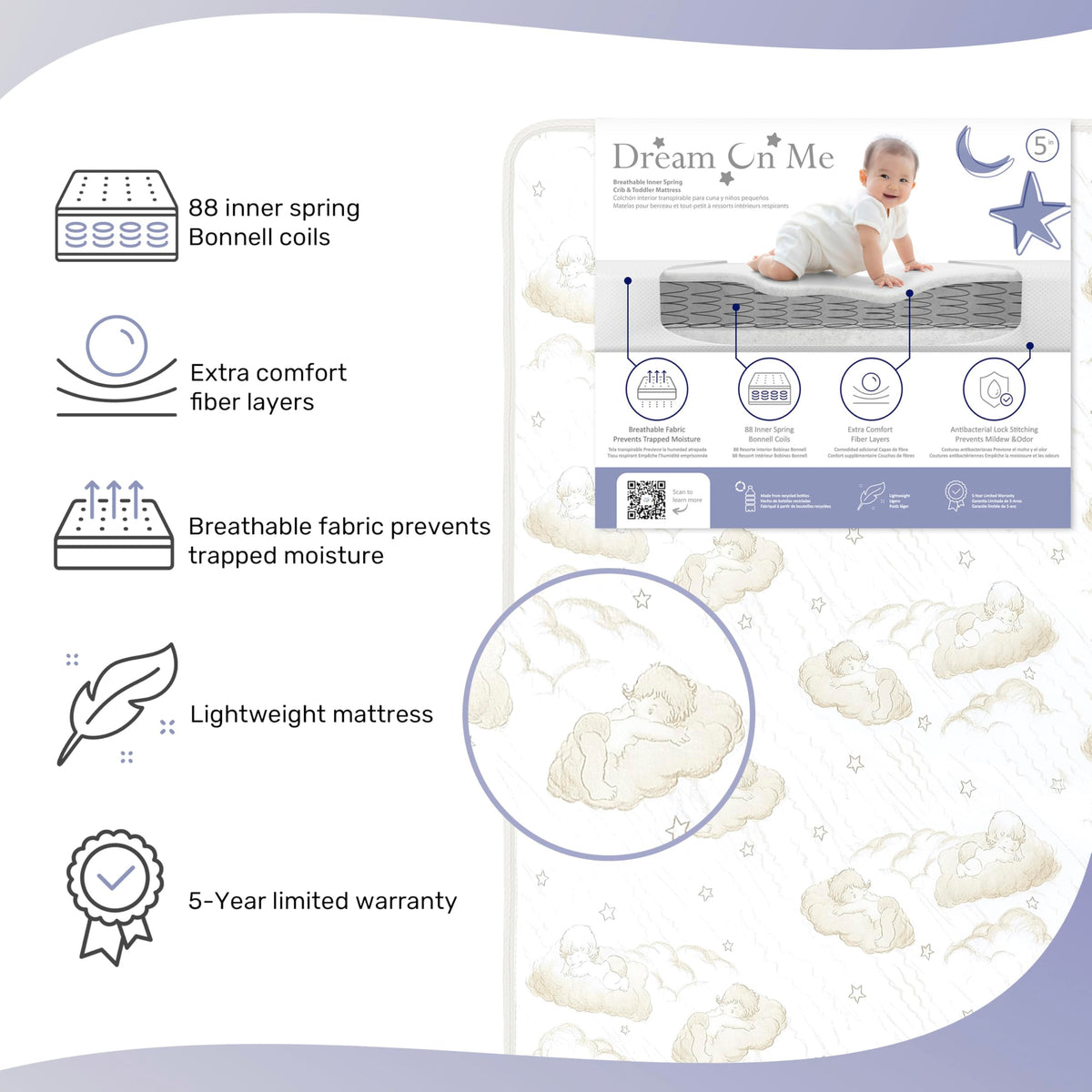 2-in-1 Breathable Spring Coil Crib & Toddler Mattress F74930