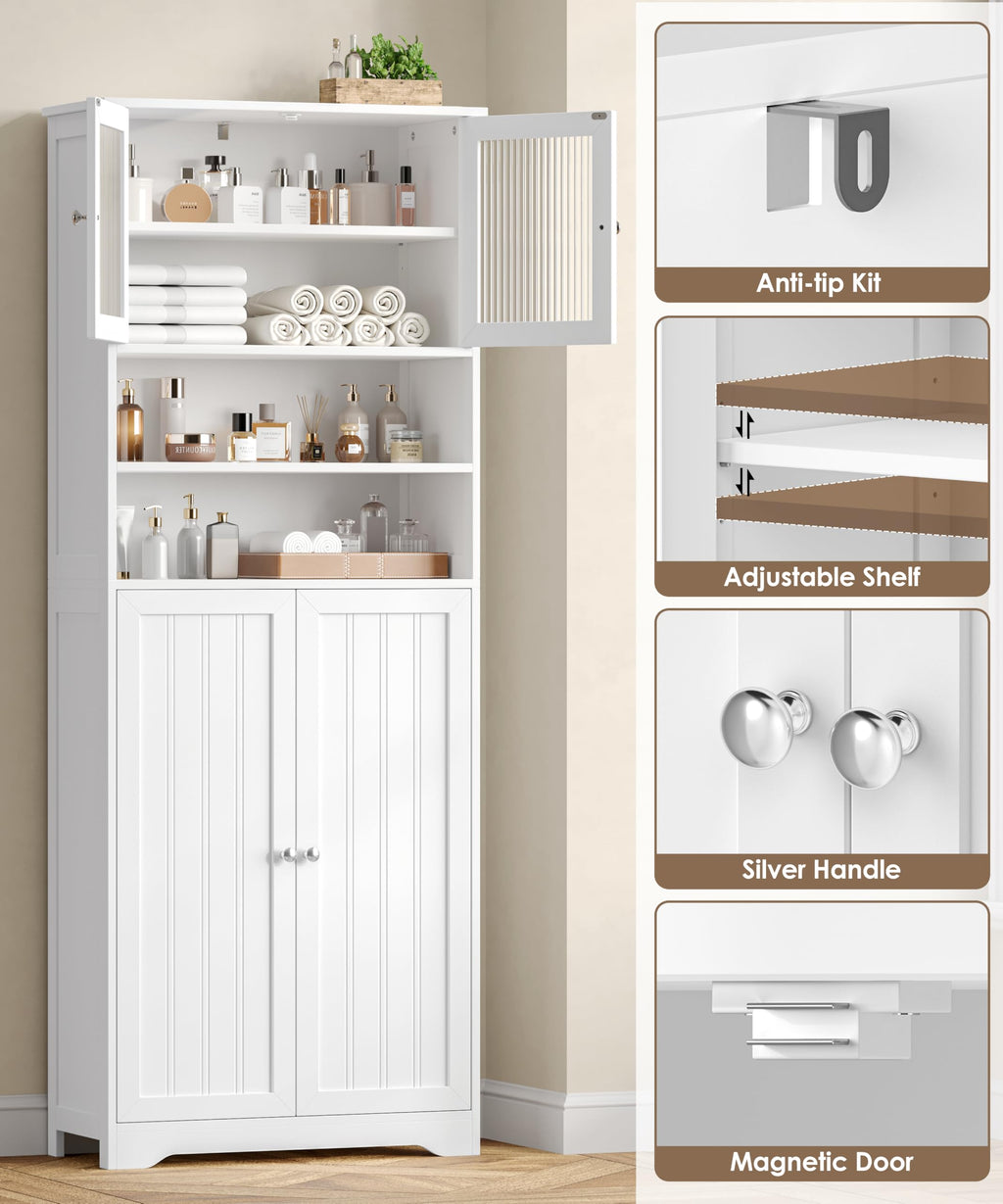66.9" H Tall White Bathroom Storage Cabinet Q5569