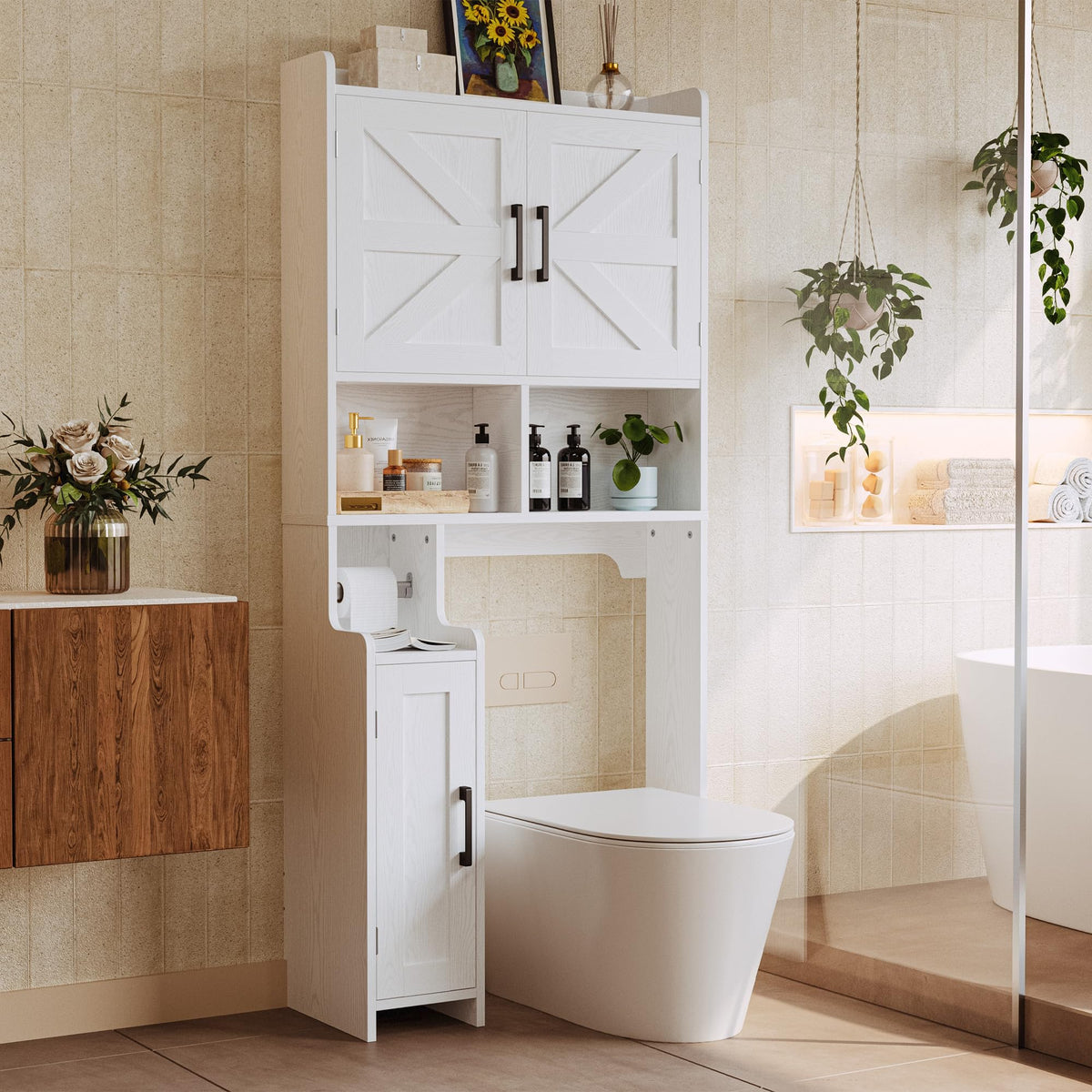 White Over The Toilet Storage Cabinet with Adjustable Shelves Z54754