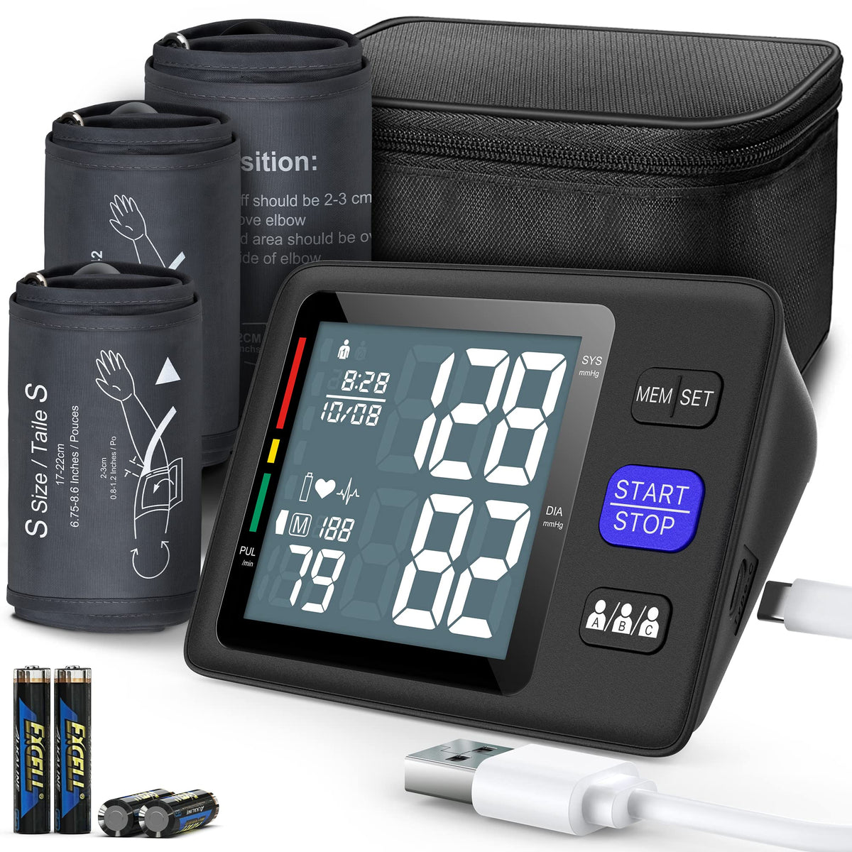 Blood Pressure Machine Upper Arm, 3 Size Cuffs, Automatic Digital BP Monitor, Large Backlit LCD G441