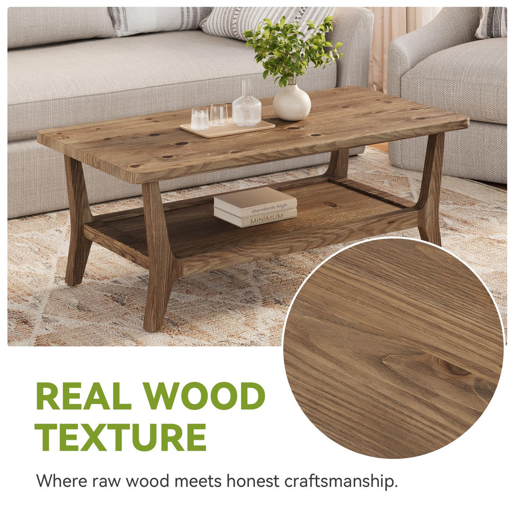 Solid Wood Coffee Table with Storage, 2-Tier Shelf H632711