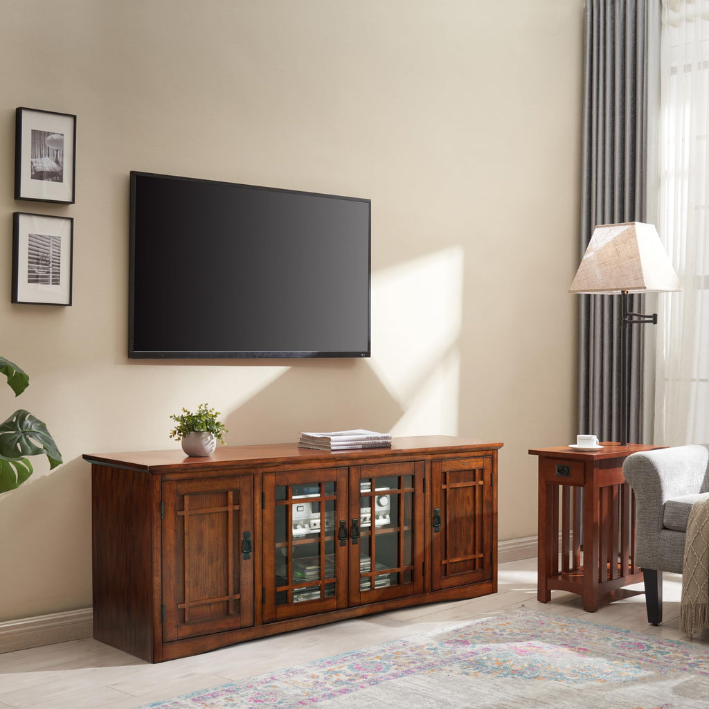 Solid Wood Mission Oak Four Door TV Stand Z34366