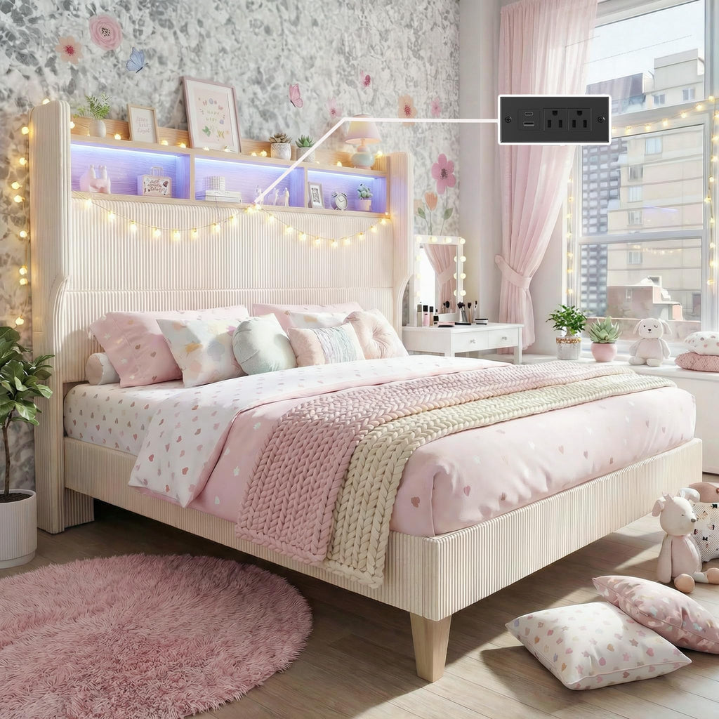 Queen Size Bed Frame with Tall Headboard N76024