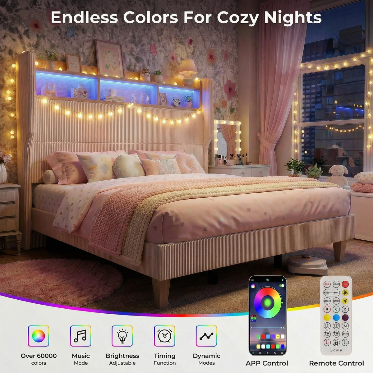 Queen Size Bed Frame with Tall Headboard N76024