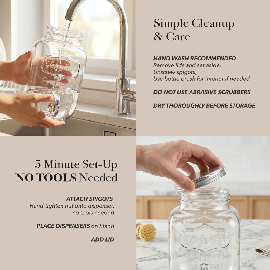 Mason Jar Glass Beverage Dispenser with Metal Stand, 1 Gal Q421