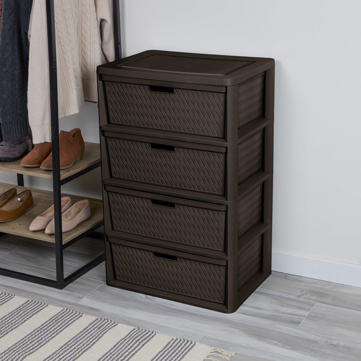 Brown 4 Drawer Plastic Storage Tower B2247