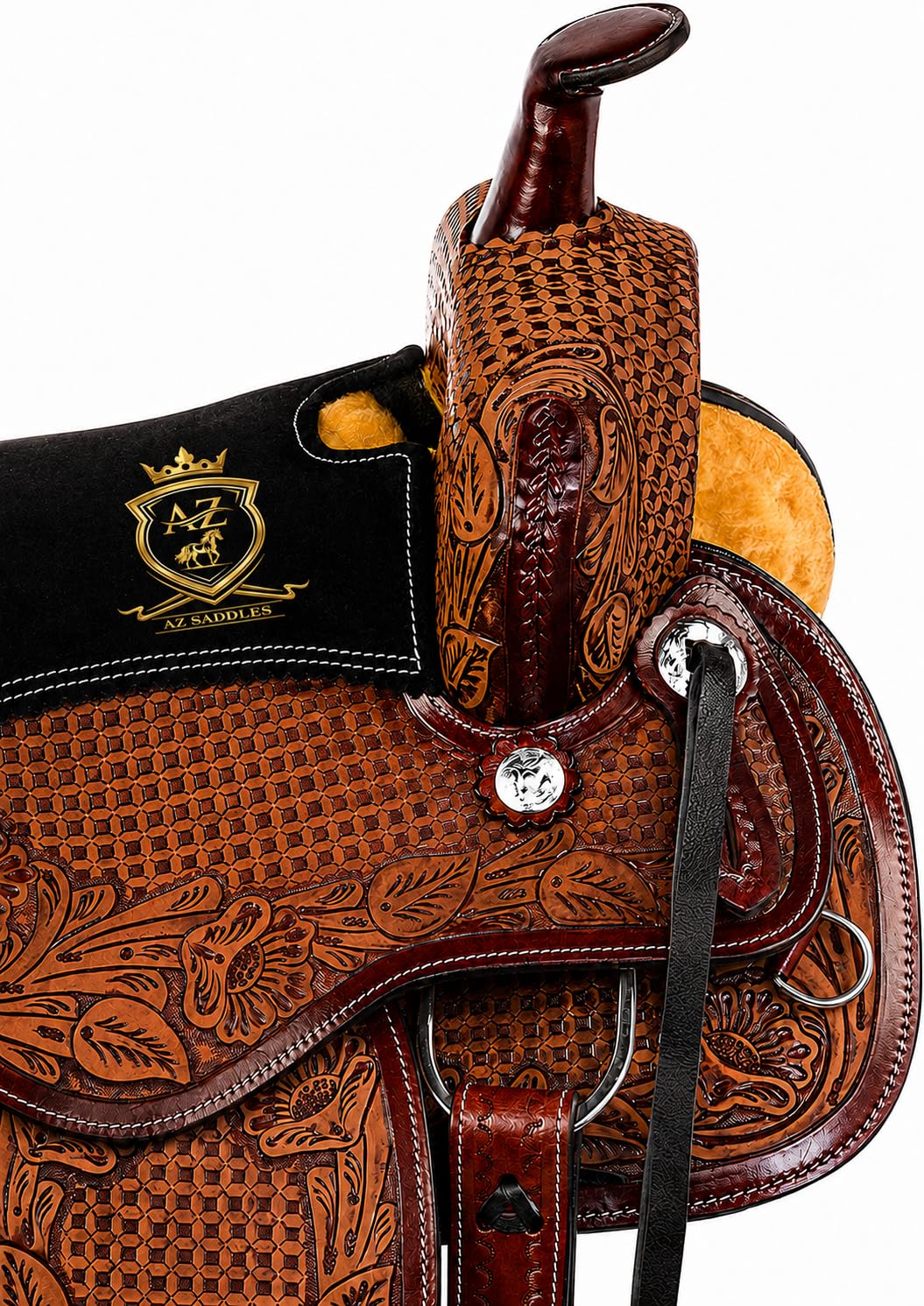 Hand Tooled Western Trail Saddle Set Premium Leather 10-18" B8120