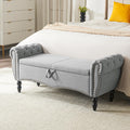 Grey Linen Upholstered Storage Bench with Wood Legs R2391