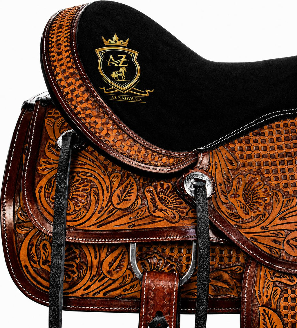 Hand Tooled Western Trail Saddle Set Premium Leather 10-18" B8120