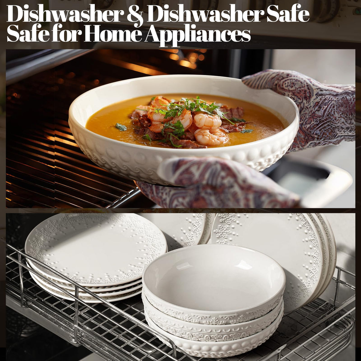White 32oz Ceramic Pasta Bowls Set of 4 D323