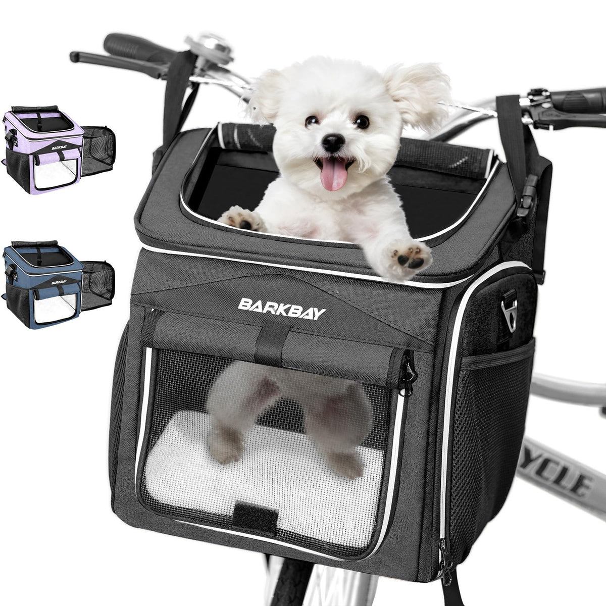 Foldable Soft-Sided Dog Bike Basket Carrier with 2 Open Doors Y8761