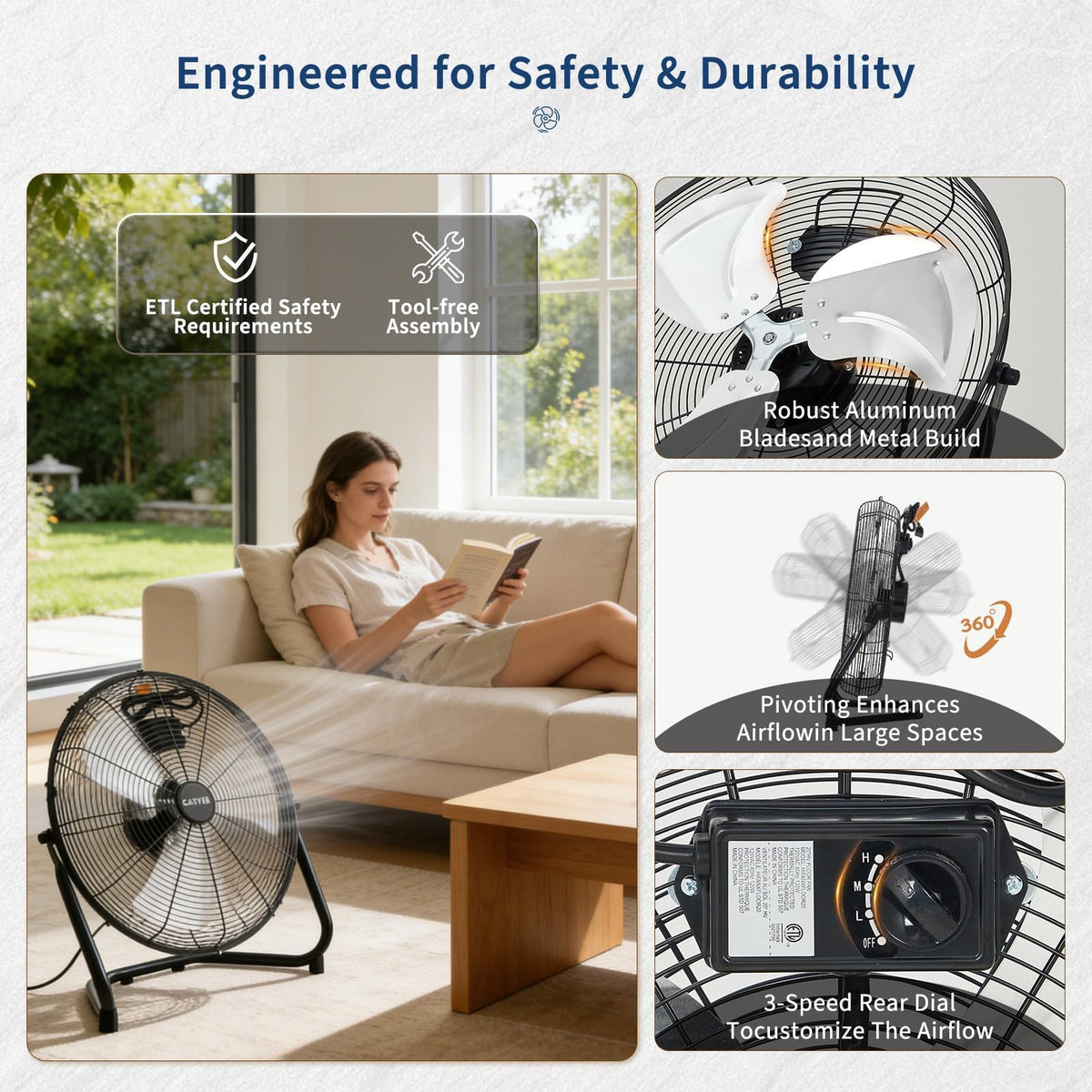 20 Inch 3 Speed High Velocity Industrial Floor Fan O639165