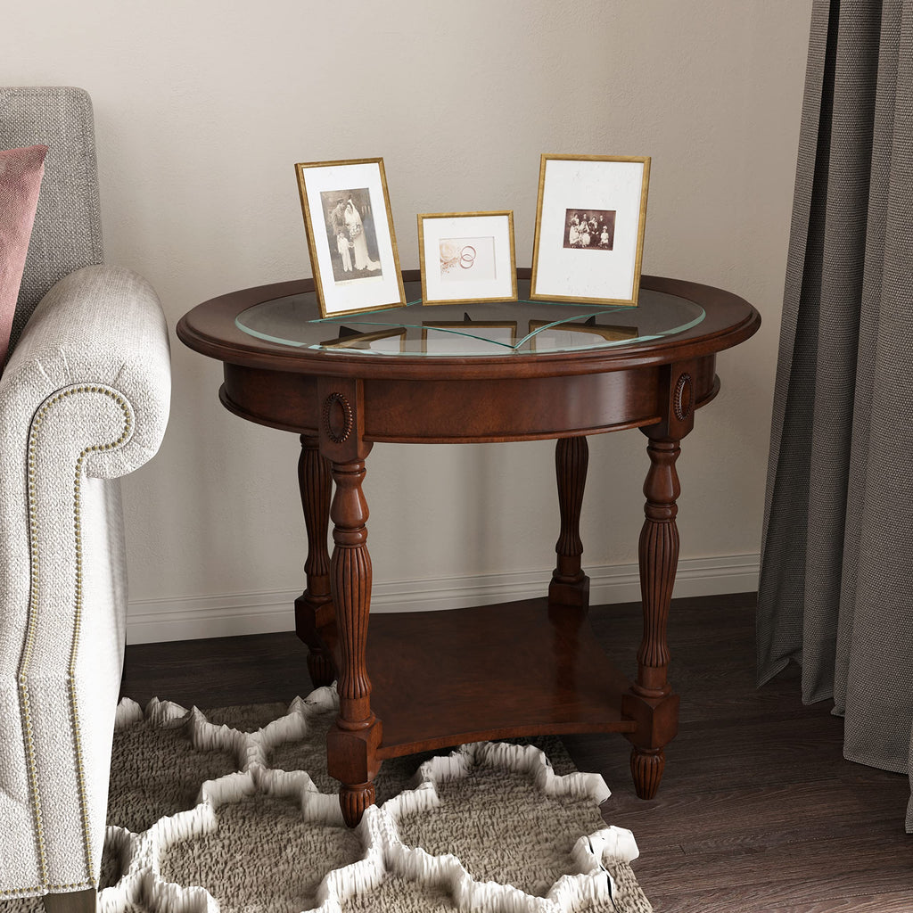 Wood Oval End Table with Glass Top G21186