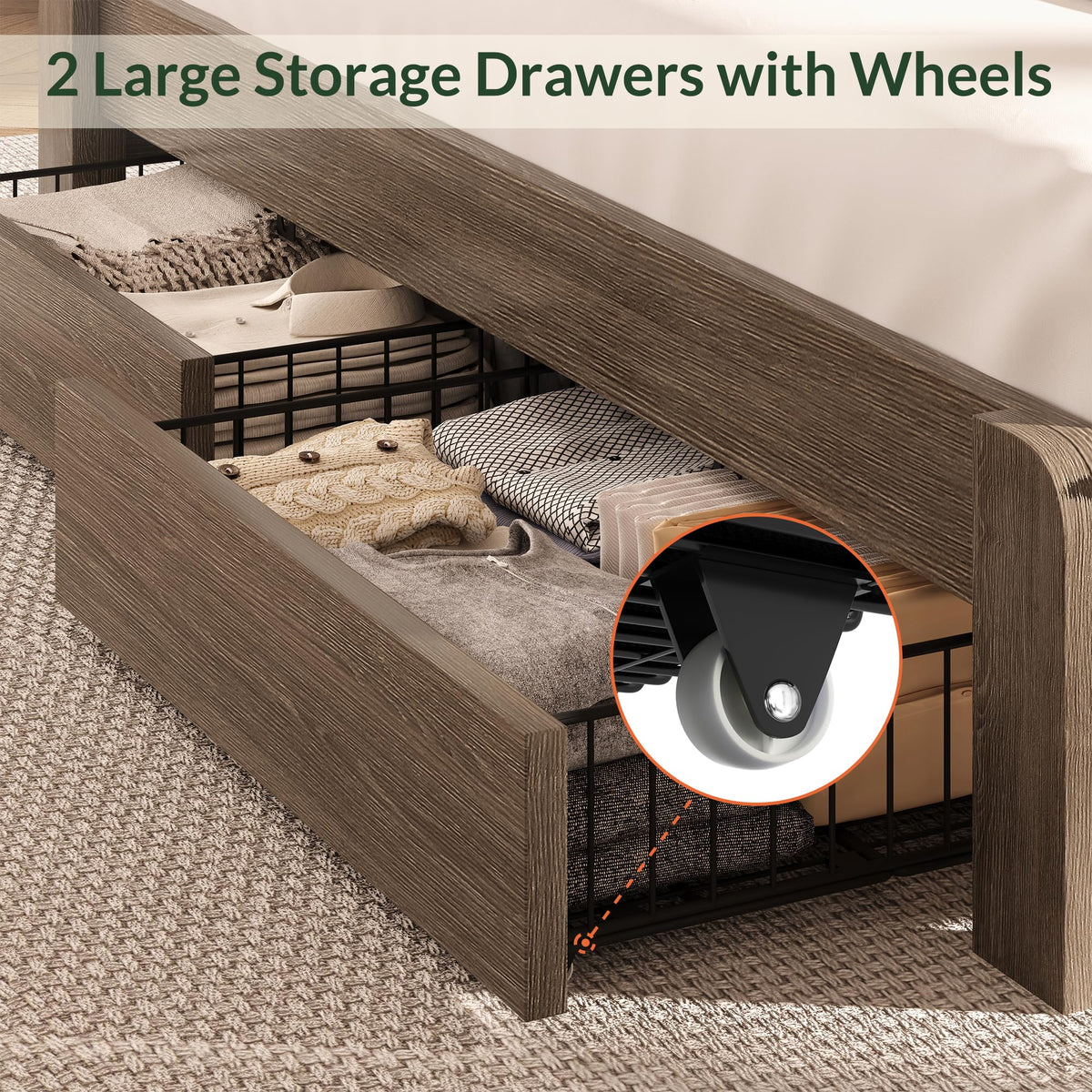 King Size Brown Wooden Platform Bed Frame with Headboard D89583